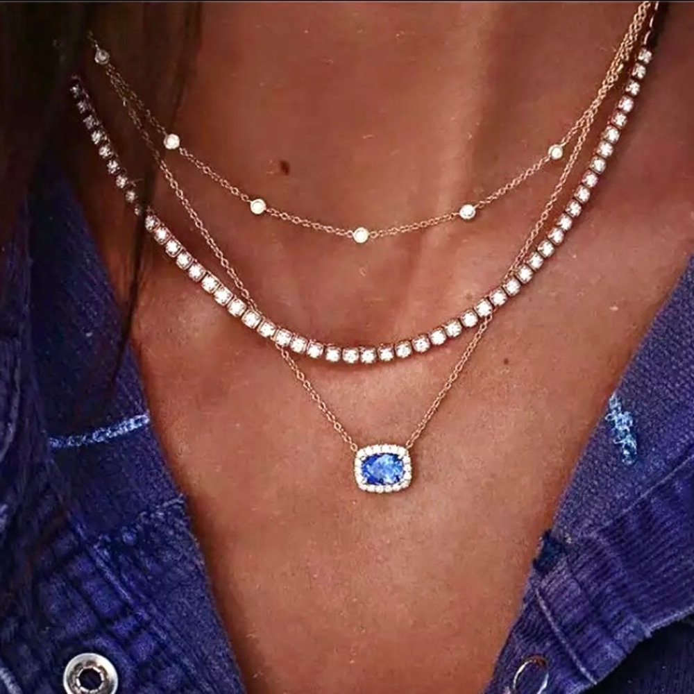 “Naomi” Sapphire Diamond Layered Bohemian Necklace